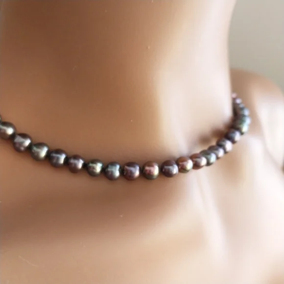 Vintage Black Pearl Necklace With Gold 585 (14K) Lock - Picture 3 of 15